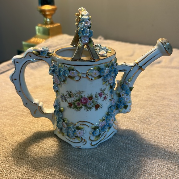 Andrea by Sadek Floral Porcelain Watering Can with Gold Accents